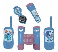 LEXIBOOK, Disney Stitch, Set de Aventurero para niños, Walkie-Talkies 120m, Prismáticos, Brújula, Linterna, Azul/Morado, RPTW12DLXB