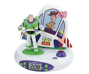 LEXIBOOK Disney Toy Story Buzz & Woody Radio Reloj proyector, luz de Noche, proyecten la Hora en el Techo, Efectos de Sonido, Funciona con Pilas, Blanco/Verde, RP505TS