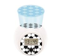 LEXIBOOK, Fútbol, Reloj Despertador con proyector, función de repetición y Alarma, luz Nocturna con Temporizador, Pantalla LCD, Funcionamiento a Pilas, Blanco/Negro, RL977FO
