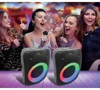 LEXIBOOK - iParty - 2 Altavoces estéreo Bluetooth®, micrófono Incluido, Efectos de luz, función TWS, Bluetooth 5.0, Negro, BTS500ZLXB
