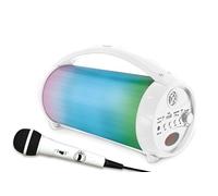 LEXIBOOK iParty - Altavoz portátil Bluetooth con luz y micrófono, estéreo, Efectos de luz, Karaoke, inalámbrico, Radio FM, USB, Tarjeta SD, batería Recargable, Blanco, BTP585ZLXB