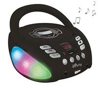 Lexibook, iParty, Reproductor de CD con Bluetooth, Portátil, Efectos de luz Multicolor, Micrófono, Toma Auxiliar, Funciona con Pilas o CA, Niñas, Niños, Negro, RCD109BK