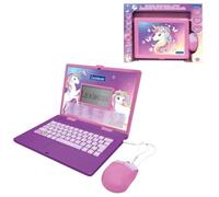 Lexibook, Laptop Educativo Bilingüe Unicornio con 164 Actividades, Aprendizaje de Inglés/Español, Matemáticas, Lógica, Música, Teclado y Ratón Realistas, Diseño Delgado, Rosa/Púrpura, JC601UNIi2LXB