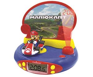 LEXIBOOK, Mario Kart, Reloj Proyector, RP500NI | Luz nocturna, proyección de techo, efectos de sonido, con pilas