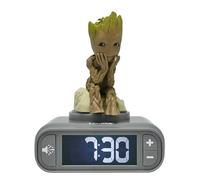 LEXIBOOK, Marvel Guardianes de la Galaxia, Reloj Despertador con luz Nocturna Groot, Sonidos y melodías, Pantalla LCD retroiluminada, Iluminado, Snooze, Gris/Marrón, RL800GGLXB