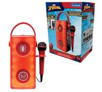 LEXIBOOK, Marvel Spider-Man, Altavoz Bluetooth inalámbrico Luminoso con micrófono, Efectos de luz Multicolor, Ranura para Tarjeta SD/TF, batería Recargable, Rojo, BTP185SPZLXB