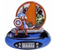 LEXIBOOK Marvel The Avengers Captain America Wekkerradio Met Projector, Ingebouwde nachtlamp, projectie Van de tijd aan het plafond, geluidseffecten, op batterijen, Blauw/Rood, RP500AV