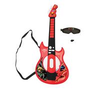 LEXIBOOK Miraculous Guitarra electrónica Luminosa con micrófono, Gafas con micrófono, melodías Incluidas, Enchufe para MP3, Negro/Rojo, K260MILXB