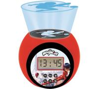 Lexibook, Miraculous Ladybug Cat Noir, Reloj despertador con proyector Miraculous con función de repetición y alarma, luz nocturna con temporizador, pantalla LCD, batería, Rojo/Negro, RL977MI