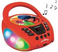 Lexibook, Miraculous Ladybug Cat Noir, Reproductor de CD Bluetooth, Portátil, Efectos de luz Multicolor, Toma de micrófono, Toma Auxiliar, Funciona con Pilas o con CA, Niñas, Niños, Rojo, RCD109MI