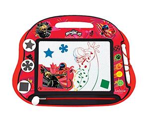 LEXIBOOK, Miraculous, Pizarra de Dibujo, CRMI550 | Pizarra Mágica Magnética Multicolor, lápiz y sellos, rojo/negro