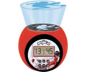 LEXIBOOK, Miraculous Reloj Despertador Proyector, RL977MI | Proyección de techo, temporizador, pantalla LCD, snooze, funciona con pilas, rojo/negro
