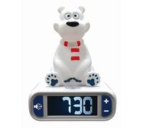 LEXIBOOK, Oso Polar Reloj Despertador Luz Nocturna, RL800PBLXB | Sonidos y melodías, pantalla LCD retroiluminada, luminoso, snooze, blanco