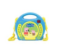 LEXIBOOK Peppa Pig Georges - Reproductor de CD con 2 micrófonos, función de programación, Conector para Auriculares, para niños, con Fuente de alimentación o baterías, Azul/Amarillo, RCDK100PPLXB