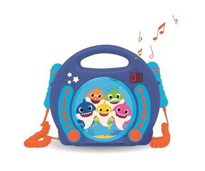 LEXIBOOK- Pinkfong Baby Shark Nickelodeon-Reproductor CD Karaoke con 2 micrófonos Integrados, programación, Toma de Auriculares, para niños, AC o Funciona con batería, Azul/Naranja