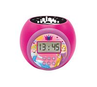 LEXIBOOK, Princessas Disney, Reloj Despertador con proyector, función de repetición y Alarma, luz Nocturna con Temporizador, Pantalla LCD, Funcionamiento a Pilas, Rosa, RL977DP