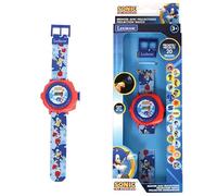 LEXIBOOK, Sega Sonic The Hedgehog, Reloj de proyección Ajustable Pantalla Digital, Proyecta 20 imágenes de Sonic, para Niños, Azul/Rojo, DMW050SNLXB