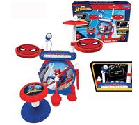 LEXIBOOK Spider-Man Batería Electrónica para niños, Sonido de batería Realista, Teclado de 8 Notas, Enchufe mp3, Asiento incluida, Azul/Rojo, K610SPLXB