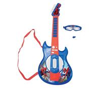 LEXIBOOK Spider-Man Guitarra electrónica Luminosa con micrófono, Gafas con micrófono, melodías Incluidas, Enchufe para MP3, Azul/Rojo, K260SPLXB