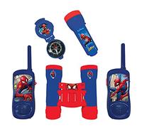 Lexibook, Spider-Man, Set Aventurero, RPTW12SP | Walkie-talkies 120m, prismáticos, linterna, brújula incluida, azul/rojo