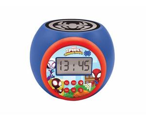LEXIBOOK, Spidey & His Amazing Friends, Reloj Despertador proyector con función de repetición y Alarma, Luz Nocturna con Temporizador, Pantalla LCD, Funciona con Pilas, RL977SP1LXB