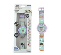 LEXIBOOK, Star Wars, Reloj Digital Grogu con 20 proyecciones, Pulsera Ajustable para niños, Pantalla de Fecha y Hora, Verde/Púrpura, DMW050SWLXB