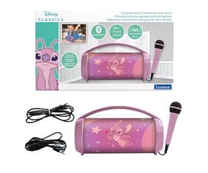 LEXIBOOK, Stitch, Altavoz Karaoke Angel Rosa, BTP585D1Z | Estéreo, micrófono, puertos USB y SD, batería recargable, con asa