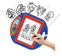 LEXIBOOK, Super Mario, Proyector de Dibujo, 4 Sellos, 10 Plantillas, Pantalla de iluminación, 1 bolígrafo Incluido, Juguete artístico y Creativo para niñas y niños, Rojo/Azul, CR310NI