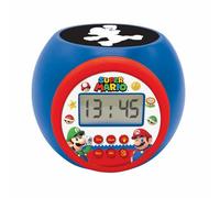 LEXIBOOK, Super Mario, Reloj Despertador con proyector, función de repetición y Alarma, luz Nocturna con Temporizador, Pantalla LCD, Funcionamiento a Pilas, Azul, RL977NI