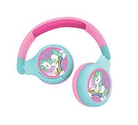 LEXIBOOK - Unicorn - Auriculares 2 en 1 Bluetooth y con Cable, Estéreo, inalámbricos, con Cable, limitación de Sonido, Plegables, Ajustables, batería Recargable, Rosa/Azul, HPBT010UNI