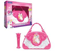 LEXiBOOK Unicornio, bolsa de karaoke con micrófono, cambiador de voz, canciones de demostración, efectos de luz, micrófono incluido, entrada auxiliar, rosa/azul, K102UNI