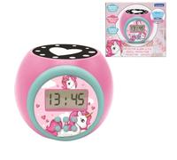 LEXIBOOK, Unicornio, Reloj Despertador con proyector, función de repetición y Alarma, luz Nocturna con Temporizador, Pantalla LCD, Funcionamiento a Pilas, Rosa, RL977UNI