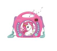 Lexibook, Unicornio, Reproductor de CD portátil con micrófonos, Reproductor de música, Repetición y programación, Karaoke, Toma de Auriculares, Rosa, RCDK100UNI