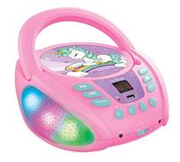 Lexibook, Unicornio, Reproductor de CD Bluetooth, Portátil, Efectos de luz Multicolor, Toma de micrófono, Toma Auxiliar, Funciona con Pilas o CA, Niñas, Niños, Rosa, RCD109UNI
