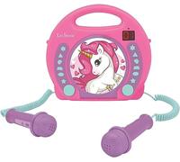 Lexibook, Unicornio, Reproductor de CD portátil con micrófonos, Reproductor de música, Repetición y programación, Karaoke, Toma de Auriculares, Rosa, RCDK100UNI