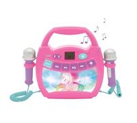 LEXIBOOK Unicornio - Reproductor de música de Karaoke portátil para niños - Micrófonos, Efectos de luz, Bluetooth, Grabación y Cambio de Voz, Baterías Recargables, Rosa, MP320UNIZLXB