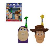 LEXIBOOK, Walkie-talkies 3D de Disney Toy Story, Diseño de Buzz Lightyear y Woody, Alcance de hasta 500 m, Canales duales, Clip para cinturón, Verde/Amarillo, TW18TSLXB