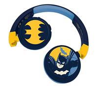 LEXIBOOK - Warner Batman - Auriculares 2 en 1 Bluetooth y con Cable, Estéreo, inalámbricos, con Cable, limitación de Sonido, Plegables, Ajustables, batería Recargable, Azul/Amarillo, HPBT010BAT