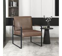 Lexicon Silla decorativa moderna, silla tapizada de piel sintética con reposabrazos envueltos, sillón con marco de metal negro, cómoda silla individual para sala de estar/dormitorio/sala de lectura