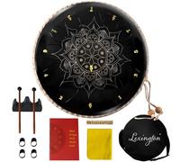 Lexington Kit de batería de lengua de acero con patrón de loto, instrumento de percusión de 13 notas, 12 pulgadas, tambor de mano con libro de música, mazos de batería y bolsa de transporte, color