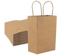 LEXININ 40 bolsas pequeñas de regalo de papel kraft, bolsas de papel marrón con asas para bodas, fiestas, cumpleaños, 15 x 8 x 21 cm