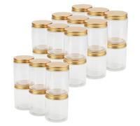 LEXININ Paquete de 24 tarros de almacenamiento de plástico de 250 ml con tapas doradas, recipientes vacíos de plástico de boca ancha para especias