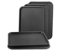 LEXININ Paquete de 5 bandejas de plástico negro de 41 x 30 cm para comida rápida, bandejas rectangulares de plástico para restaurante y comida