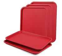 LEXININ Paquete de 5 bandejas de plástico rojo para servir alimentos, 41 x 30 cm, bandejas rectangulares de plástico para restaurante y comida rápida