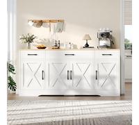 Lexiou Aparador de 4 Puertas, Armario de Almacenaje con Cajón,Aparador de Salón con Estantes Ajustables,Aparador Cocina Blanco,para Cocina, Entrada, Dormitorio,160 x 37 x 75 cm