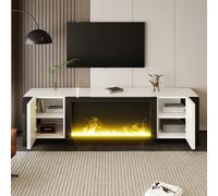 Lexiou Mueble bajo para TV con chimenea eléctrica, efecto llama, sin función de calefacción, color a juego