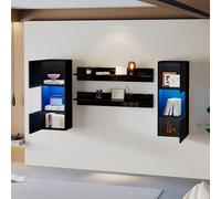 Lexiou Wandregal 4er sett, LED-Wandschrank y 2 Regale - Smarte APP-gesteuerte Beluechtung, Hochglanzoberfläche y Türen aus gehärtetem Glas, für Wohnzimmer, TV-kompatibel, TV-Schrank-Set (negro)