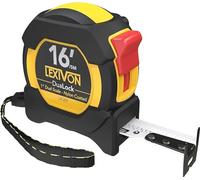 LEXIVON Cinta métrica de 25Ft/7.5m con bloqueo automático | Hoja de 1 pulgada de ancho con revestimiento de nylon, impresión de regla doble cara en blanco y amarillo con acabado mate [LX-205]