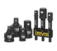LEXIVON Juego de adaptadores de vasos de impacto, extensores, reductores y aumentadores de 7 piezas, conversiones de destornillador de impacto 1/4"-3/8"-1/2", protección contra corrosión (LX-109)