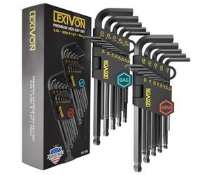 LEXIVON Juego de llaves Allen, 26 llaves hexagonales métricas y SAE, diseño de extremo de bola de brazo largo en forma de L, acero de aleación S2 de grado industrial (LX-132)